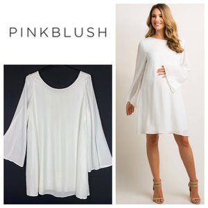 NEW Pink Blush 3X 22 24 Dress Maternity Friendly White Bell Sleeve White